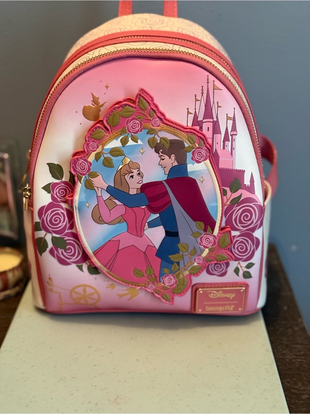 Loungefly Pink Disney Princess Mini Backpack with Castle Motif